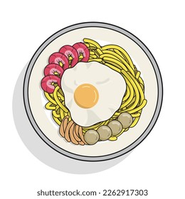 Frittiertes Nudeln, Illustration von Meeresfrüchten