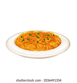 Fried noodles chinese cuisine icon. Asian food vector illustration.