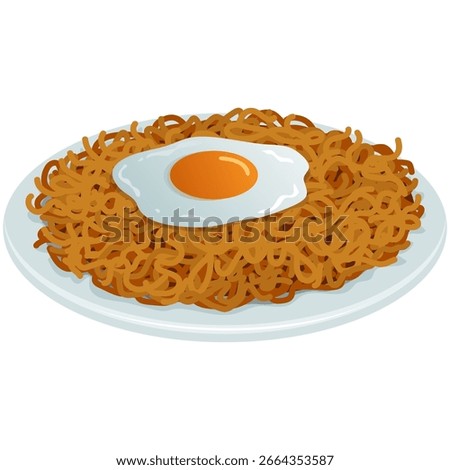 Fried Noodles with Egg Mie Goreng Vector Illustration
