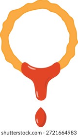 Anillo de cebolla frita con ilustración plana de goteo de ketchup. Elemento de diseño de icono limpio sobre fondo blanco aislado
