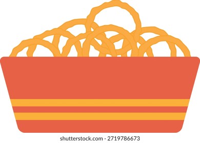 Ilustração plana frita de anel de cebola. Elemento de design de ícone limpo sobre plano de fundo branco isolado