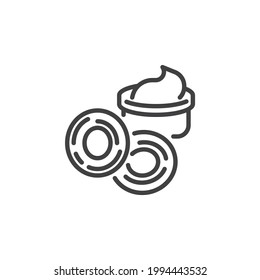 Fried onion rings line icon. linear style sign for mobile concept and web design. Onion rings and sauce outline vector icon. Symbol, logo illustration. Vector graphics