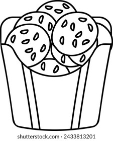 Fried Onion Rings outline concept, Swirl Fries vector design, Fast Food hand draw symbol, Junk food sign, english american cuisine stock illustration
