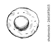 Fried over-easy egg sketch line art drawing. Prepared eggs, breakfast meal. Hand-drawn vector outline illustration clipart