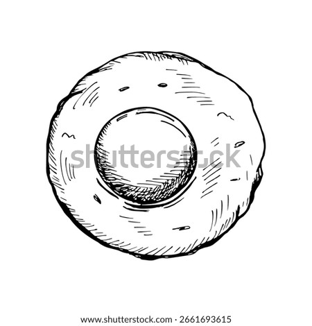 Fried over-easy egg sketch line art drawing. Prepared eggs, breakfast meal. Hand-drawn vector outline illustration clipart
