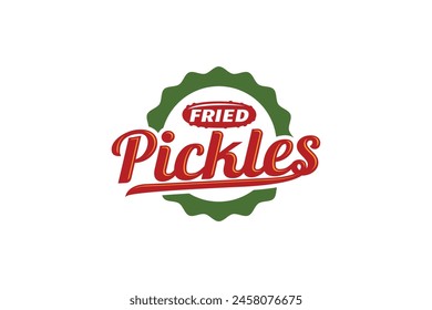 fried pickles logo with a combination of a pickle silhouette and beautiful lettering in vintage style for food trucks, restaurants, cafes, snack shops, etc.