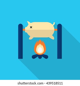 Fried Pig  icon, Vector flat long shadow design. EPS10