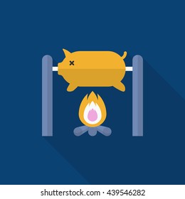 Fried Pig  icon, Vector flat long shadow design. EPS10