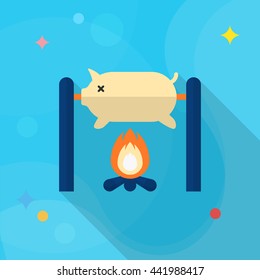 Fried Pig  icon, Vector flat long shadow design. EPS10