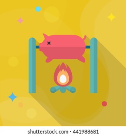 Fried Pig  icon, Vector flat long shadow design. EPS10