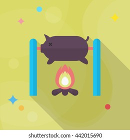 Fried Pig  icon, Vector flat long shadow design. EPS10