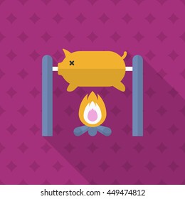 Fried Pig  icon, Vector flat long shadow design. EPS10