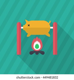 Fried Pig  icon, Vector flat long shadow design. EPS10