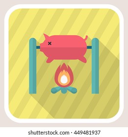 Fried Pig  icon, Vector flat long shadow design. EPS10