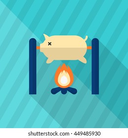 Fried Pig  icon, Vector flat long shadow design. EPS10