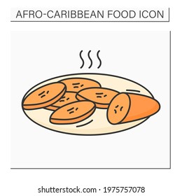 Fried plantain color icon. Ripe sweet plantains with caramelized texture and sweet flavor. Afro-Caribbean food.Local food concept. Isolated vector illustration