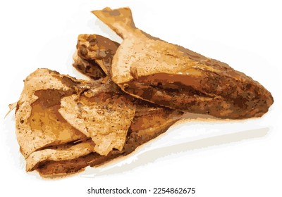 Fried pomfret on white background. Pomfret fish is gutted, thoroughly cleaned, and marinated in salt and black pepper. Use a high fire to fry. Eat with rice or on your own. There are photo and vectors