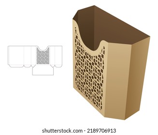 Fried potato box with stenciled pattern die cut template and 3D mockup