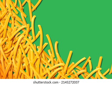 Fried potato, chips, crisps or french fries laying in heap illustration for tray print or poster