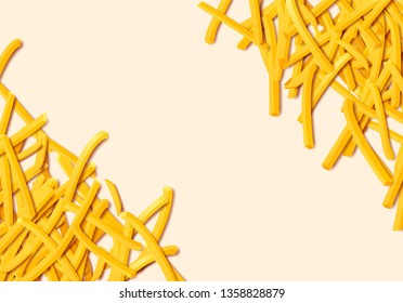 Fried potato, chips, crisps or golden french fries laying in heap illustration for tray print or poster