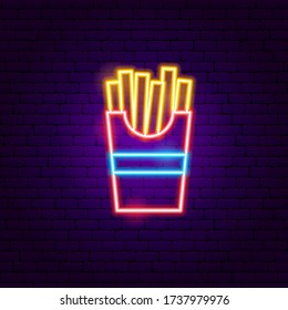 Fried Potato Neon Sign. Vector Illustration of Food Promotion.