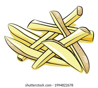 Patatas fritas apetitosas ilustraciones vectoriales, rodajas de patata aisladas de fondo blanco, Fries francesas, Comida rápida, Alimentos orgánicos naturales, productos agrícolas para la alimentación, ingredientes para la cocina, 