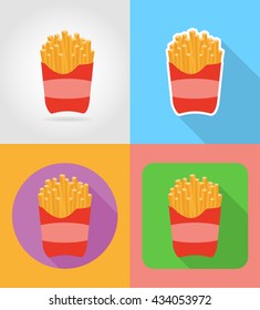 fried potatoes fast food flat icons with the shadow vector illustration isolated on background