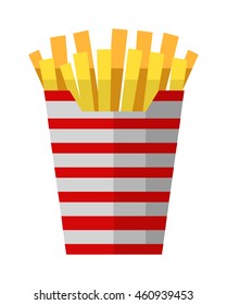 Fried potatoes fries in paper wrapper on white background