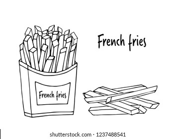 Fried potatoes.  hand drawn vector illustration.  french fries. doodles or cartoon style.