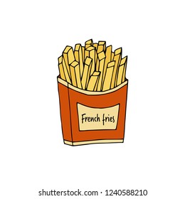 Fried potatoes. hand drawn vector illustration.  french fries. doodles or cartoon style.