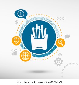 Fried potatoes icon and creative design elements. Flat design concept                     
