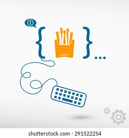 Fried potatoes icon and flat design elements. Design concept icons for application development, web design, creative process.