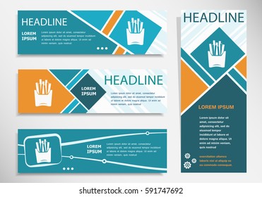Fried potatoes icon on horizontal and vertical banner. Modern banner design template.