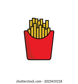Patatas fritas en un paquete rojo sobre un fondo blanco. El concepto de comida rápida.