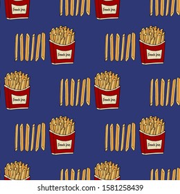 Fried potatoes. Seamless pattern. hand drawn vector illustration.  french fries. doodles or cartoon style.