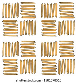 Fried potatoes. Seamless pattern. hand drawn vector illustration.  french fries. doodles or cartoon style.