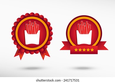 Fried potatoes stylish quality guarantee badges. Colorful Promotional Labels