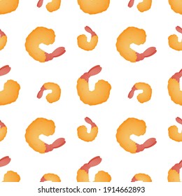 Fried Prawn Tempura Emoji Pattern. Traditional Shrimp Japanese Food Seamless Background Symbols. Silhouette Emoticon Fried Golden Brown Design Vector.