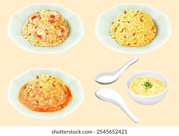 Fried rice, 3 types, egg soup, lotus, Chinese food
