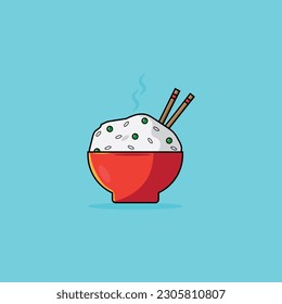 Fried rice in bowl with chopsticks, flat design