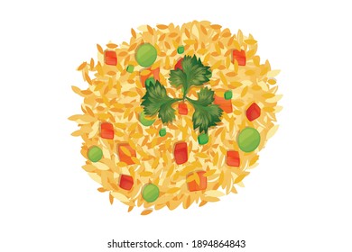 Fried rice with chicken panir Veg Biriyani vector illustration isolated on white background