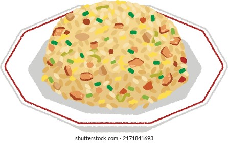 Fried rice is a Chinese dish of cooked rice fried in oil with various ingredients. Similar dishes are widely found in East and Southeast Asia.