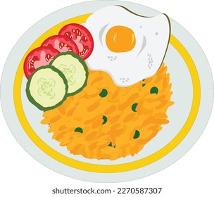 arroz frito con ilustración vectorial de huevo frito, arte alimenticio