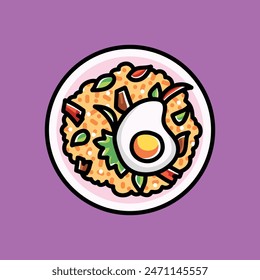 Fried Rice Eggs Asian Food Vector Cartoon Illustration. Food Icon Concept Isolated Premium Vector. Flat Cartoon Concept for Event. Cute Doodle Cartoon Illustration Style. Suitable for any Project
