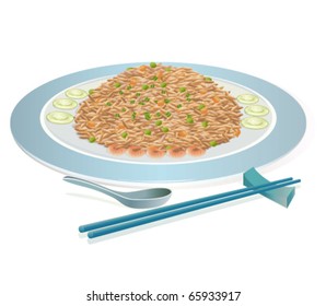 Fried rice, gradient mesh is used on the slices of cucumber. Raster also available.