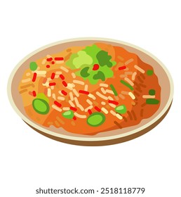 Arroz frito con Ilustración vectorial de guisantes verdes, Imagen picante del arte del Clip de arroz frito, aislado en el fondo blanco