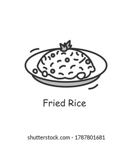 Fried rice icon. Chinese stir-fry bowl with vegetables, meat or seafood ingredients linear pictogram. Concept of tasty and popular Asian cuisine dishes recipe. Editable stroke vector illustration