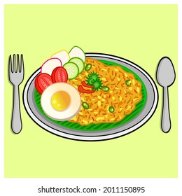 ilustración de arroz frito diseño vectorial logo.comida tradicional.