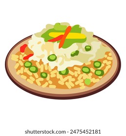 Fried rice with peas vegetable and egg, Nasi goreng or fried rice vector illustration