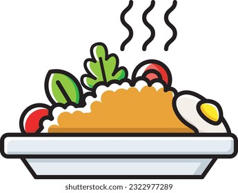 fried rice shape design icon vector, this design has simple and minimalist colors and shape. This design can be used as a decorative illustration with a food theme.